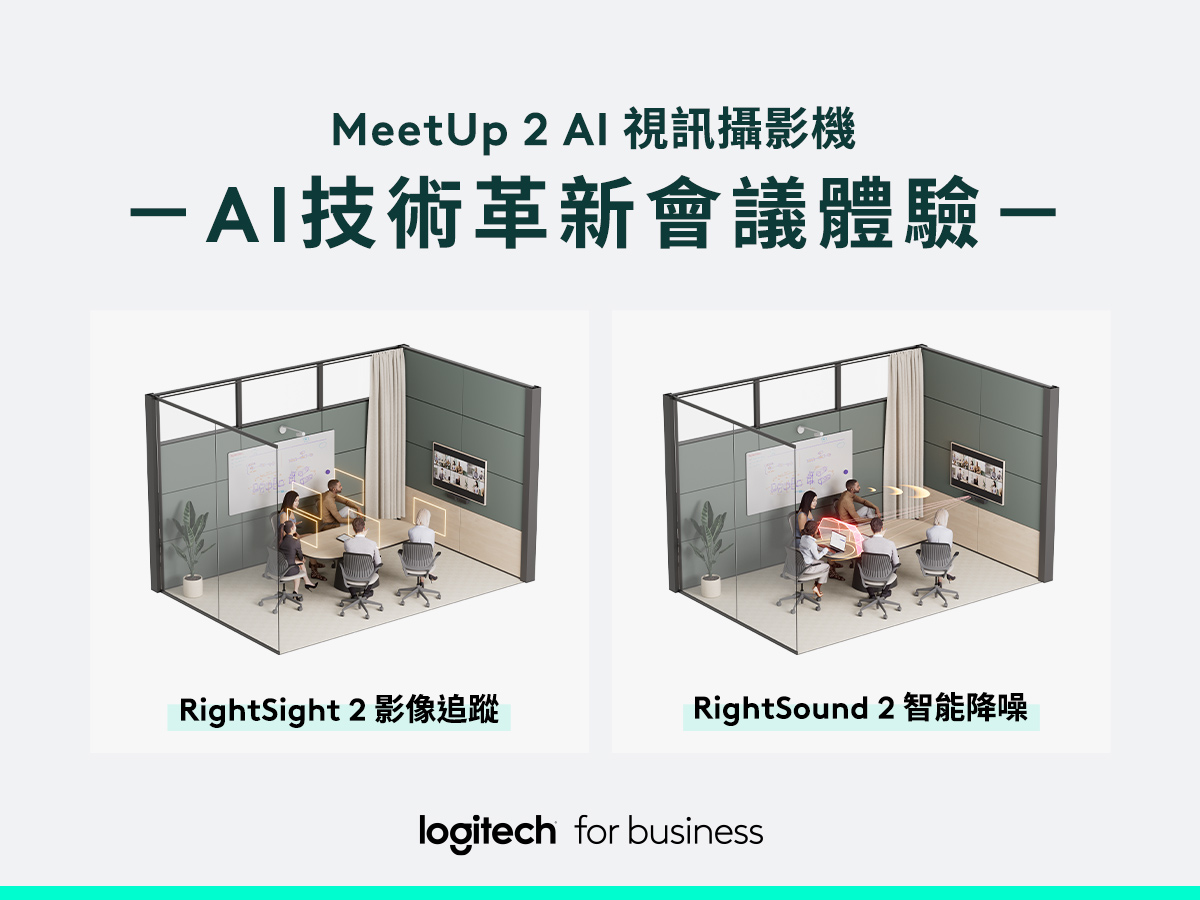 MeetUp 2 AI 視訊攝影機內建 AI 影像追蹤技術與 AI 智慧降噪技術,確保高解析度影像與純淨音訊輸出,提供卓越的音視訊體驗。