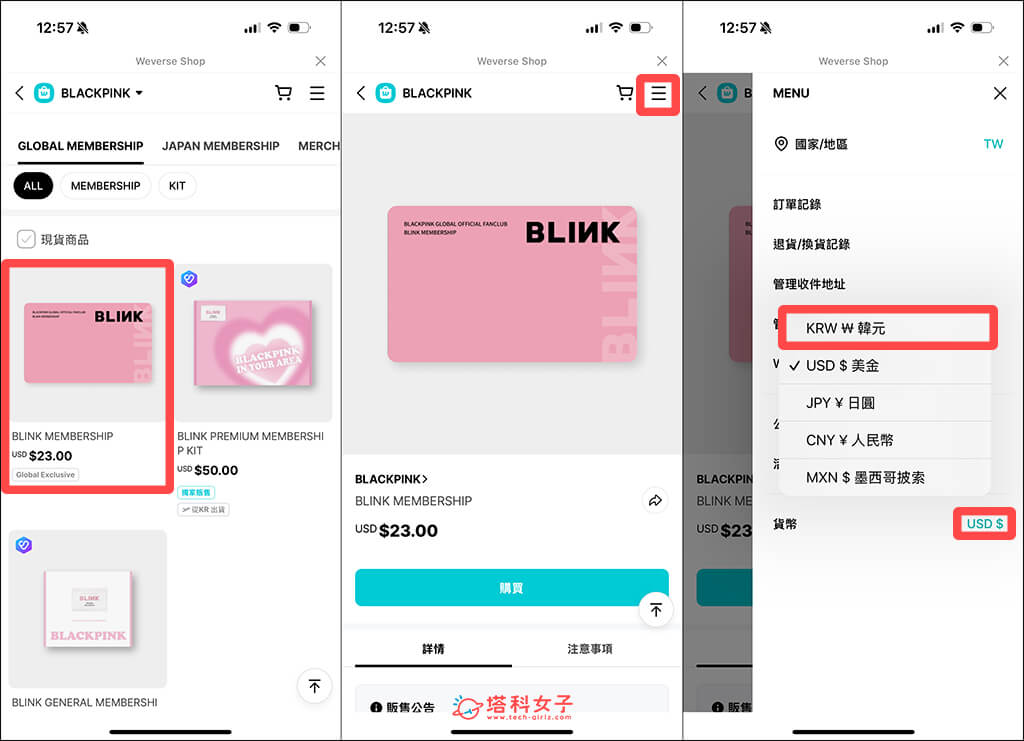 2025 BLACKPINK 會員 (Blink Membership): 更改貨幣