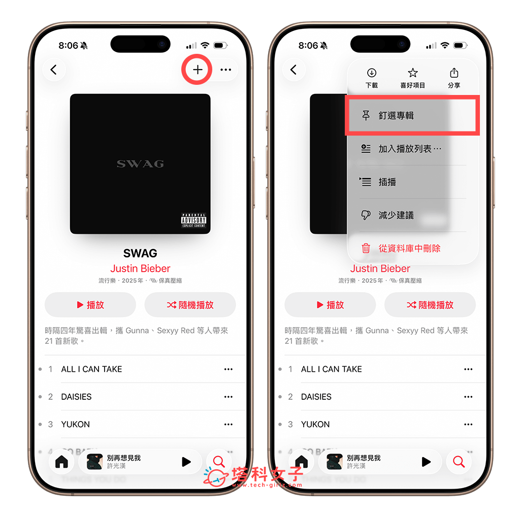 iPhone Apple Music 釘選播放清單/專輯