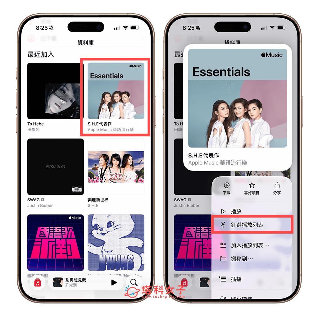 iPhone Apple Music 釘選播放清單/專輯