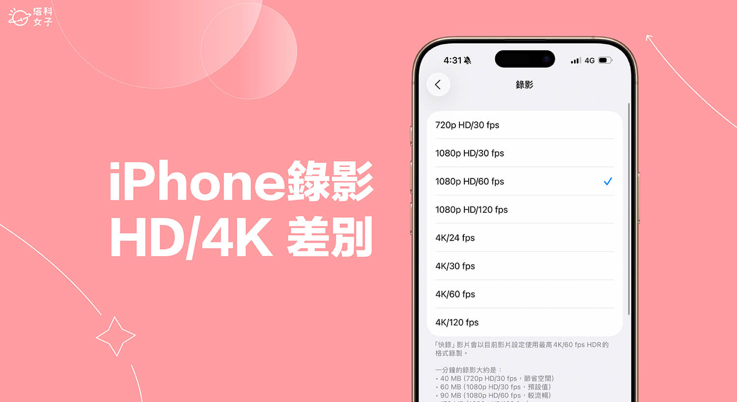 iPhone 錄影 HD 4K 差別在哪？錄影設定完整解析