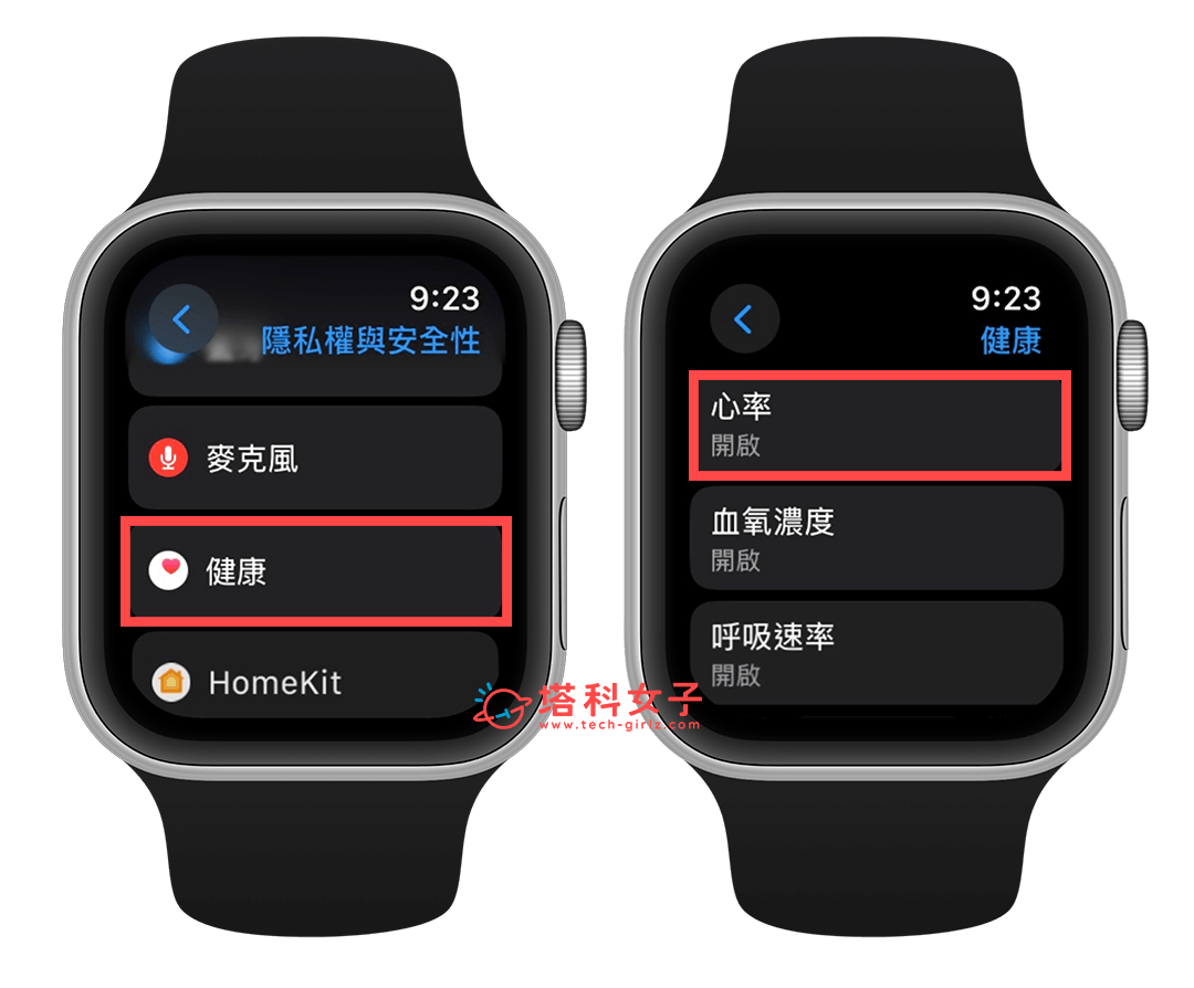 將 Apple Watch 綠燈關閉：健康 > 心率