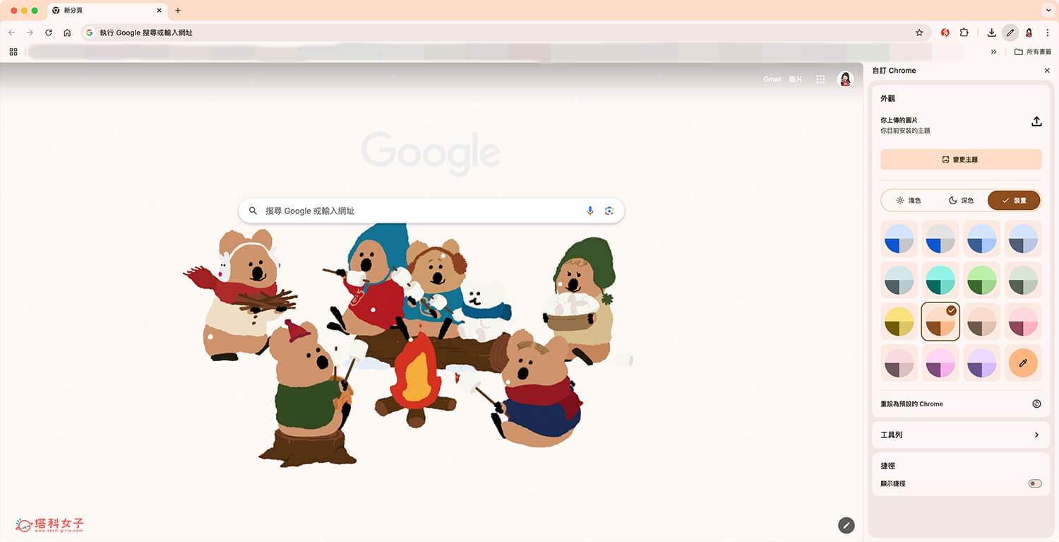 Google Chrome GIF 背景設定：選擇顏色
