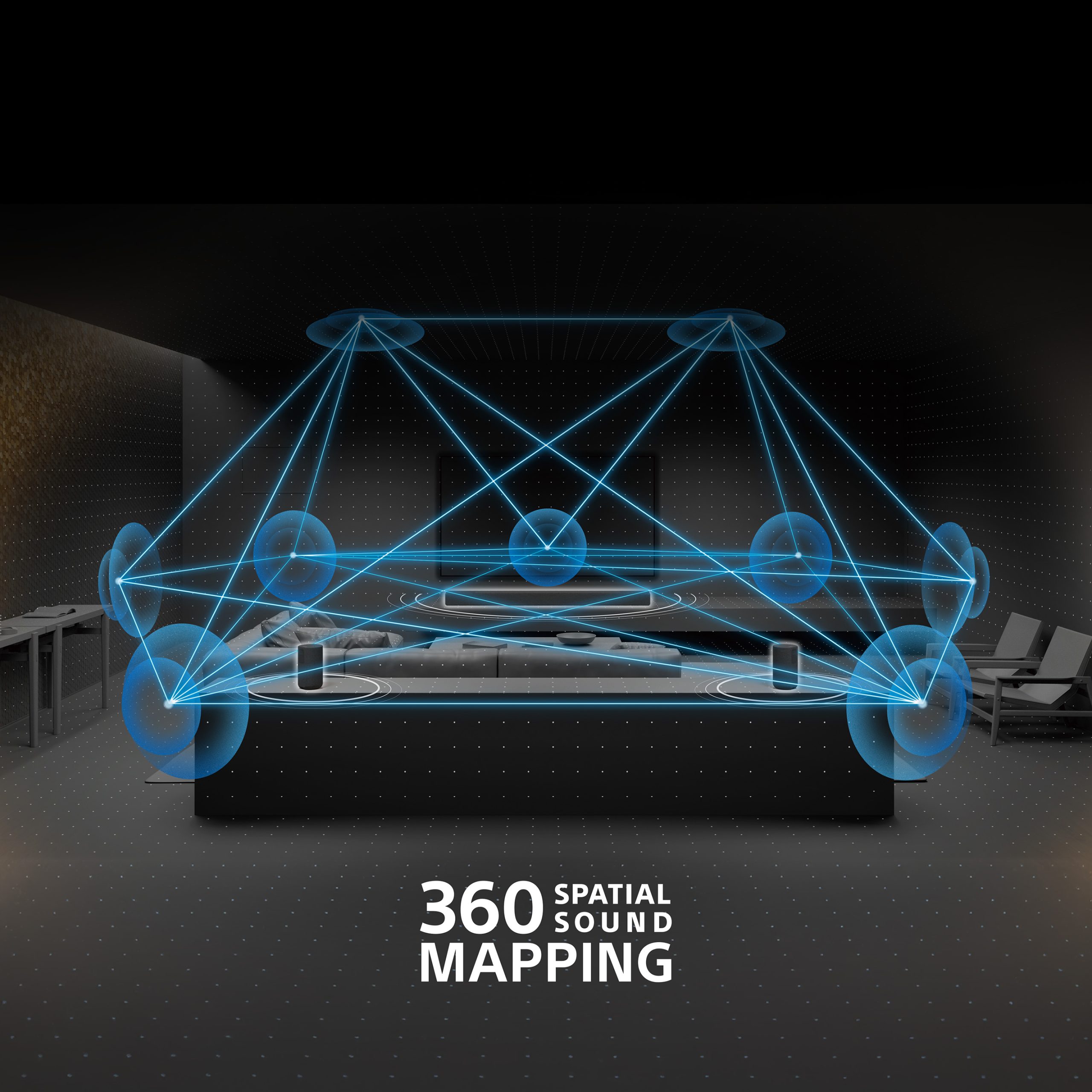 BRAVIA Theatre Rear 8搭配相容Sony BRAVIA系列單件式揚聲器的 360 空間音效， 即可在專屬空間營造多個幻影喇叭模擬影廳磅礡的環繞音效。