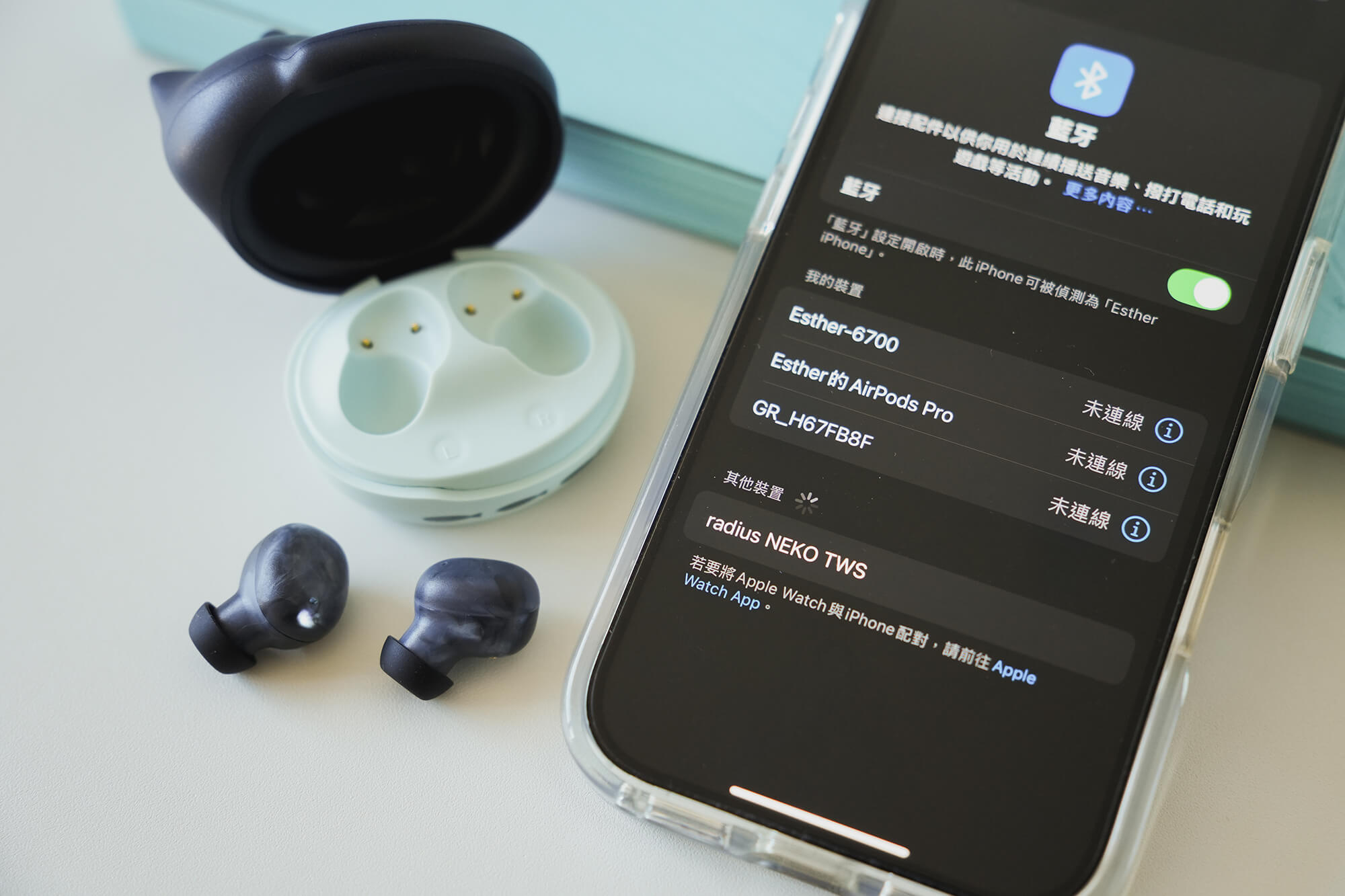 日本 radius NEKO 貓咪藍牙耳機充電盒 藍牙配對