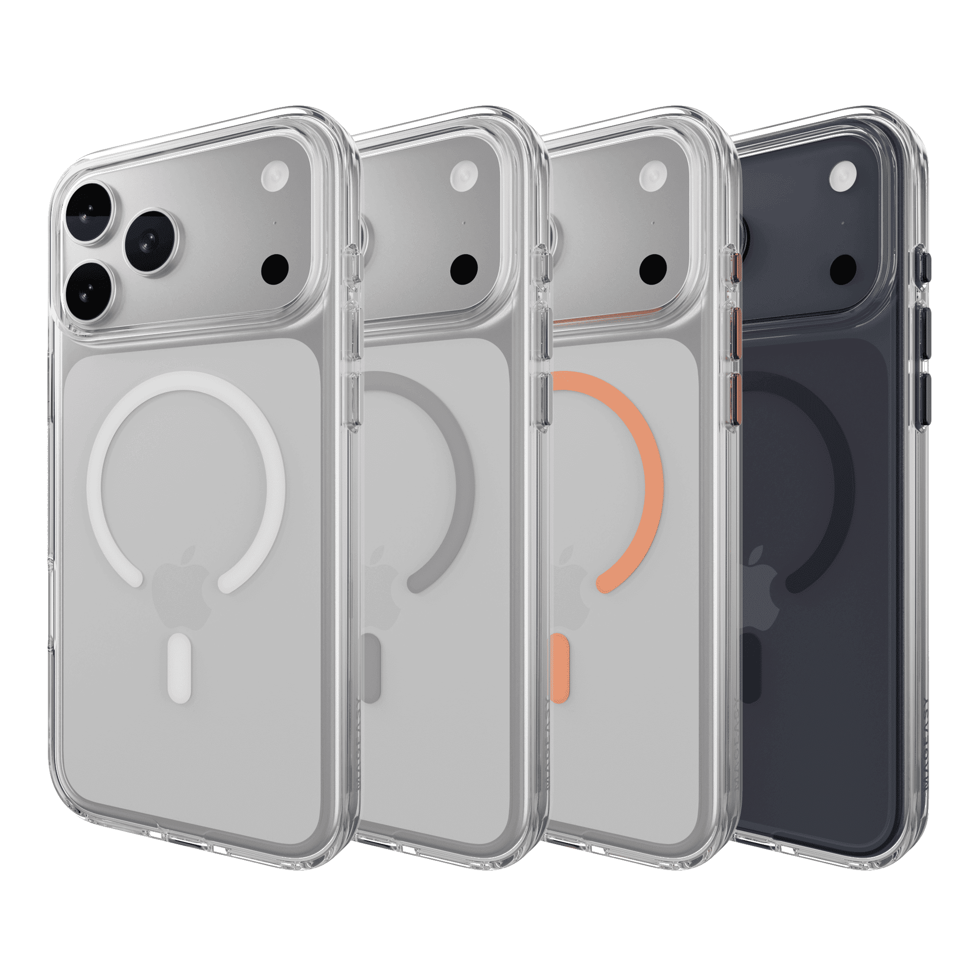 圖4：Bright M 超軍規不發黃透明殼。提供透明/白磁圈、透明/迷霧磁圈、透明/珊瑚磁圈、透明/午夜磁圈等四色。