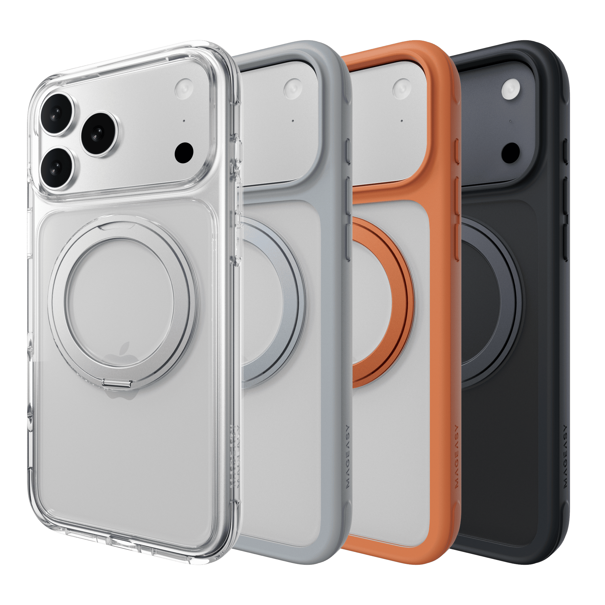 圖7：MagStand 360 M 磁吸旋轉支架防摔手機殼。提供透明、迷霧、珊瑚、午夜等四色。
