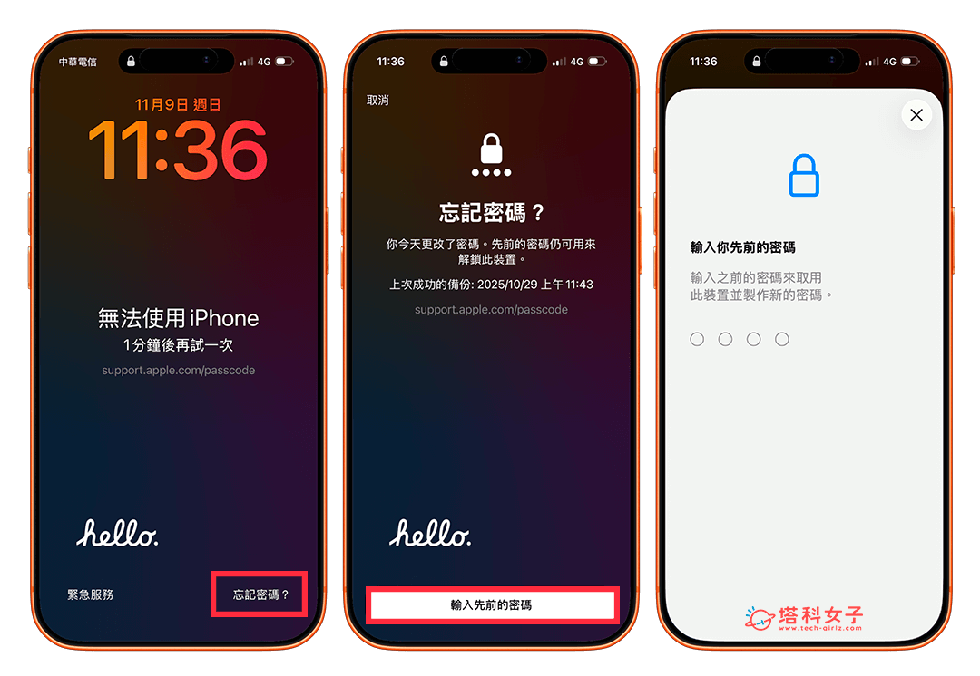 72 小時內若忘記新密碼可透過舊密碼重置