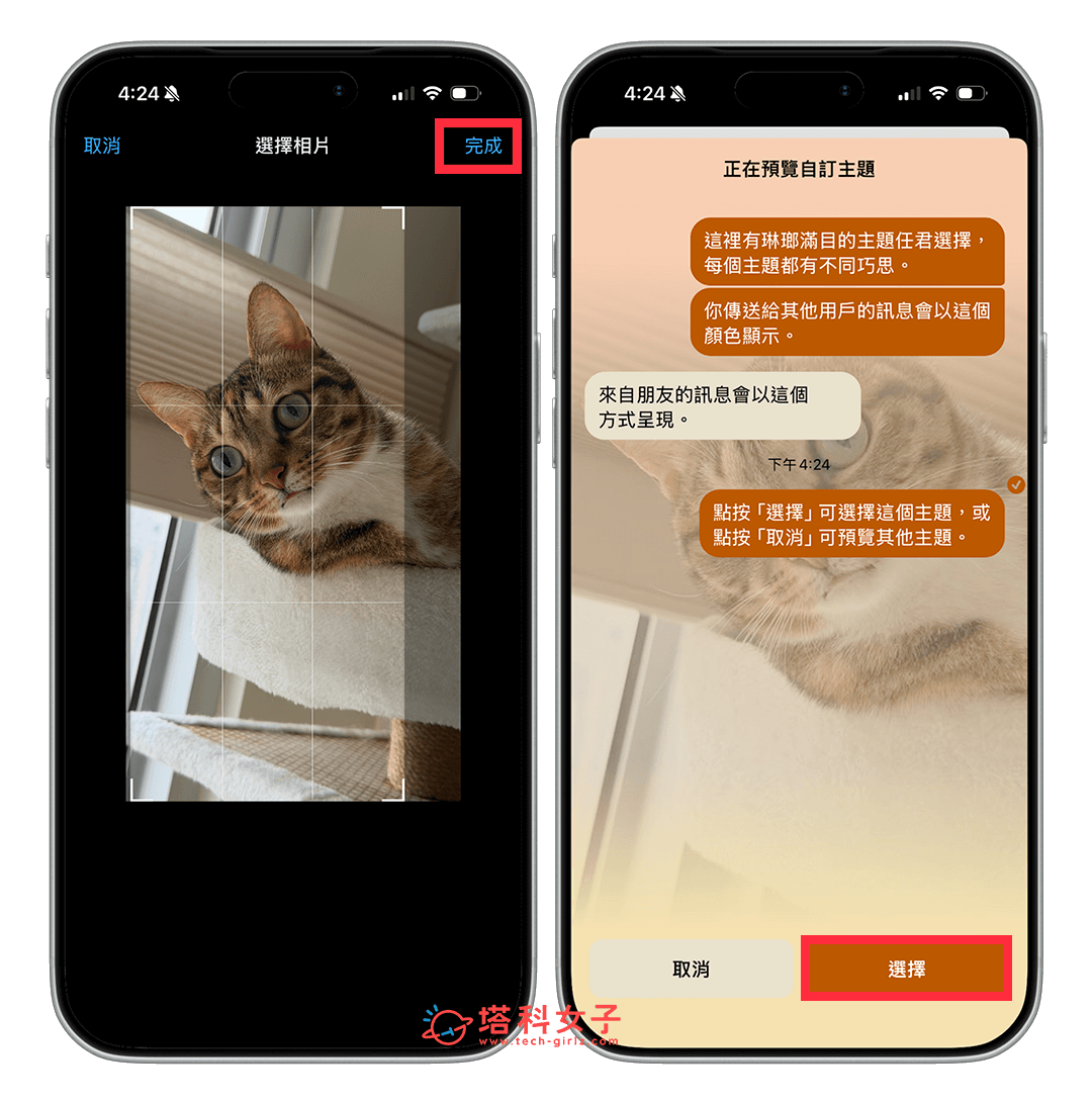 手機版 Messenger 背景自訂照片:預覽