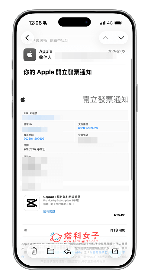 確認 Apple 發票資訊
