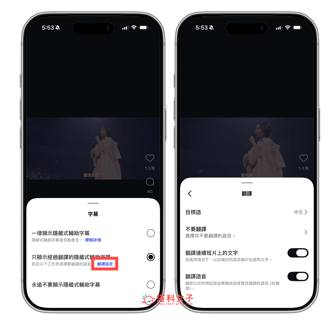 IG Reels 只顯示翻譯後的字幕