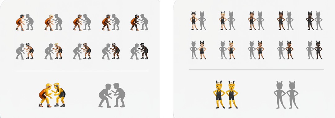 iOS 26.4 「兩人摔角」和 「戴著兔耳朵的人」新增更多不同的膚色組合