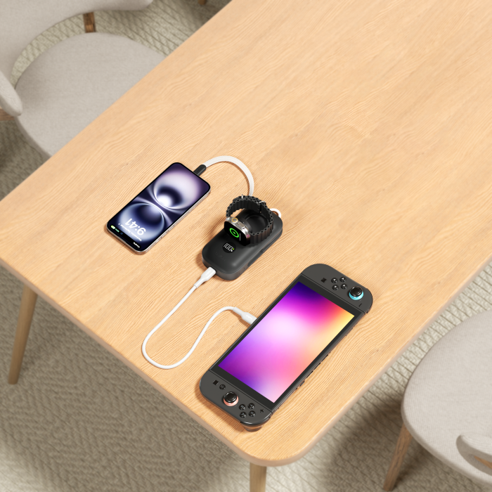  BoostCharge Pro Apple Watch 行動電源不論平放或立放皆能穩定充電