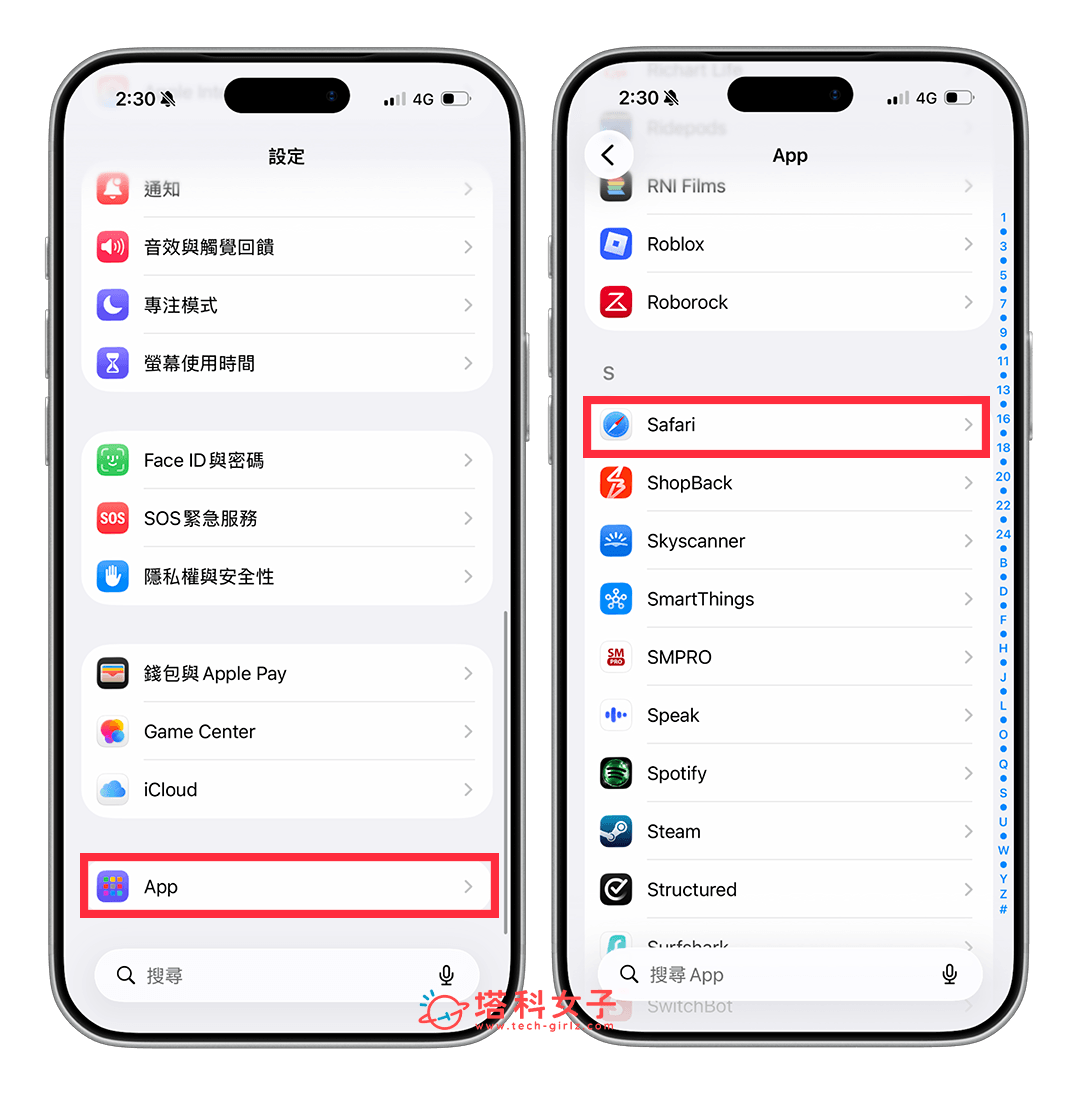更改 Safari 標籤頁樣式:設定 > App > Safari