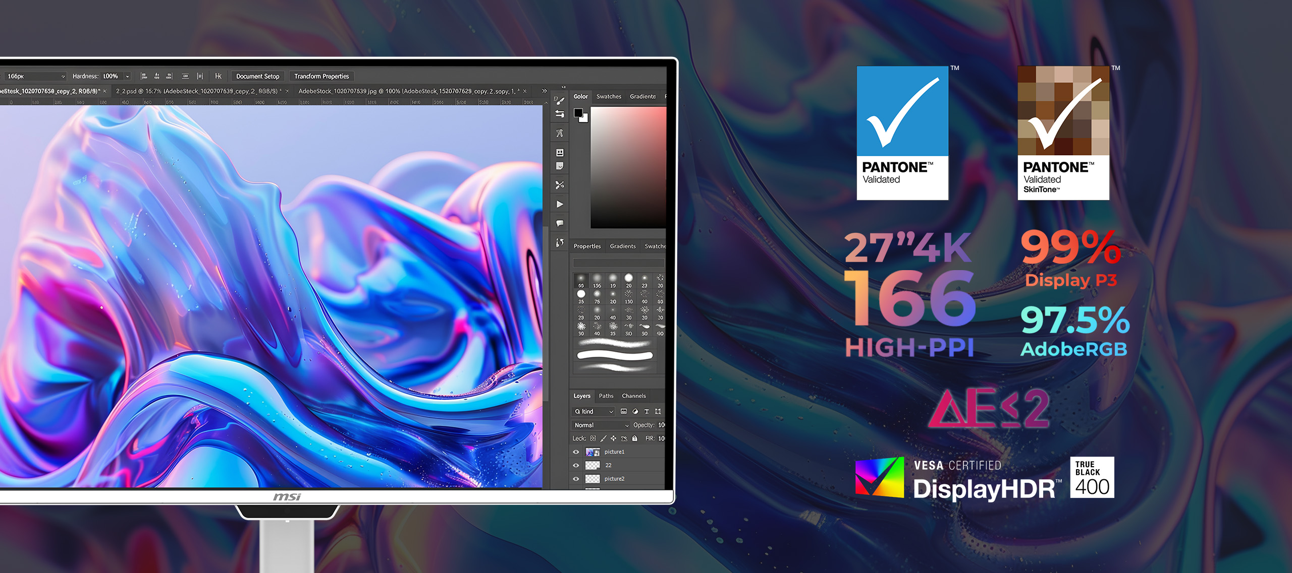 PRO MAX 系列 QD-OLED 顯示器通過 Pantone Validated 與 Pantone SkinTone™ Validated 彩通認證,並具備 Delta-E ≤ 2 的高精準色差表現,確保作品從螢幕到最終輸出都忠於原始創作。
