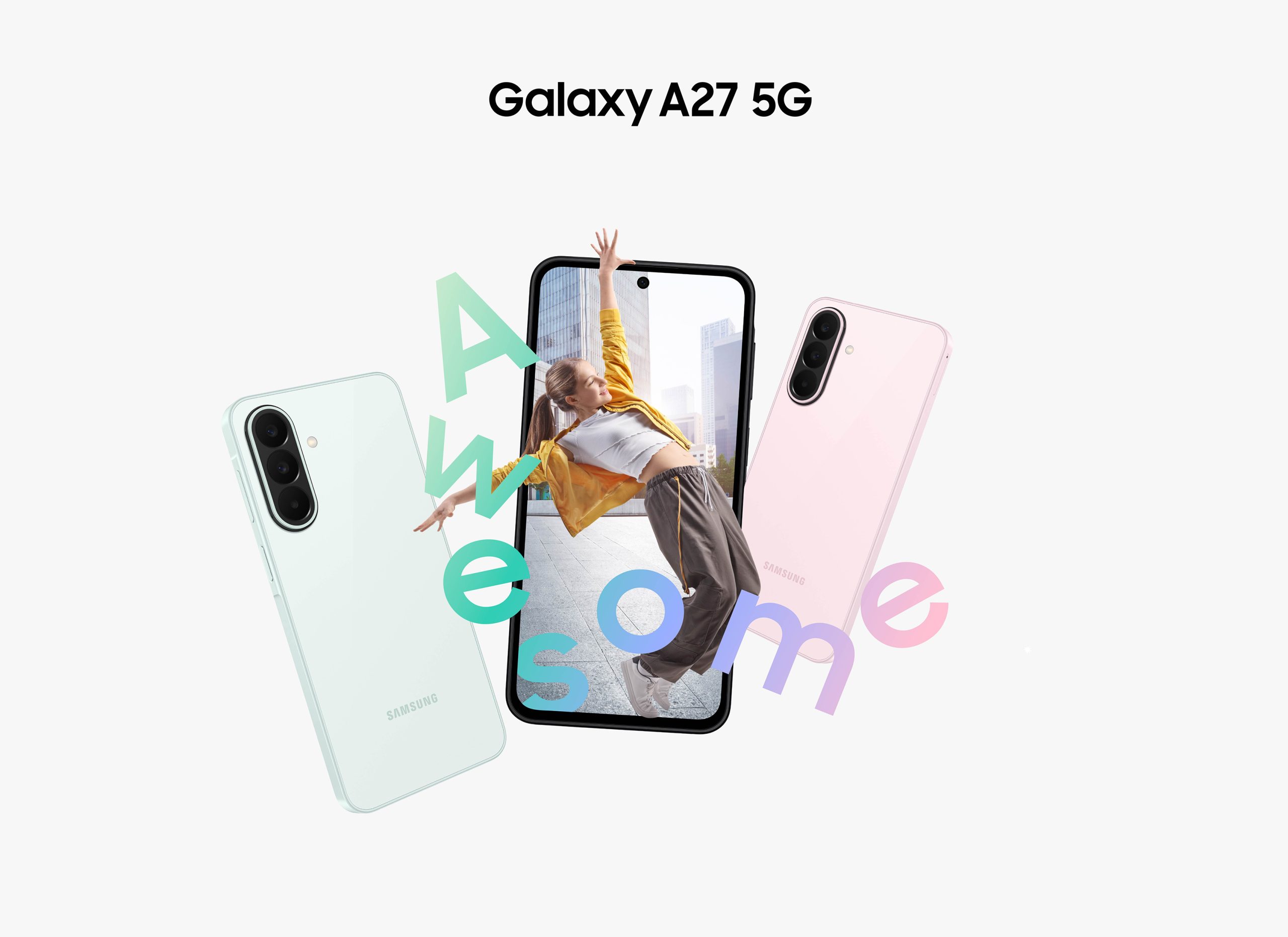 三星 Galaxy A27 5G 超能登場，以 6.7 吋大螢幕、5000mAh 大電量、HDR 自拍鏡頭 打造全方位 Awesome 行動體驗，7 月 3 日起於各大通路正式販售。