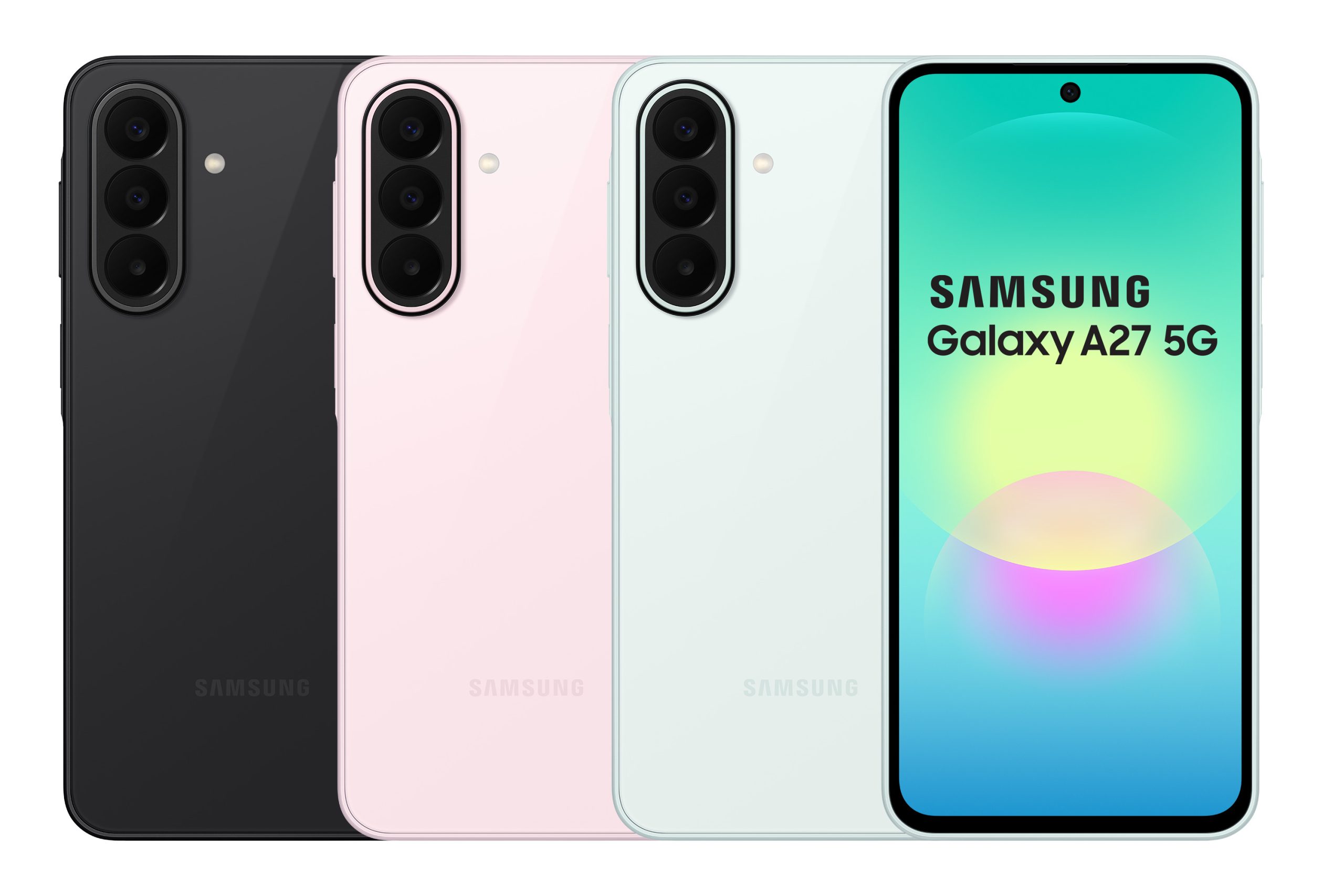 Galaxy A27 5G 8GB RAM + 128GB 版本提供潮玩黑、心動綠、美拍粉三款風格配色，售價 NT$11,990；8GB RAM+256GB 版本則提供心動綠、美拍粉兩色，售價 NT$13,490。