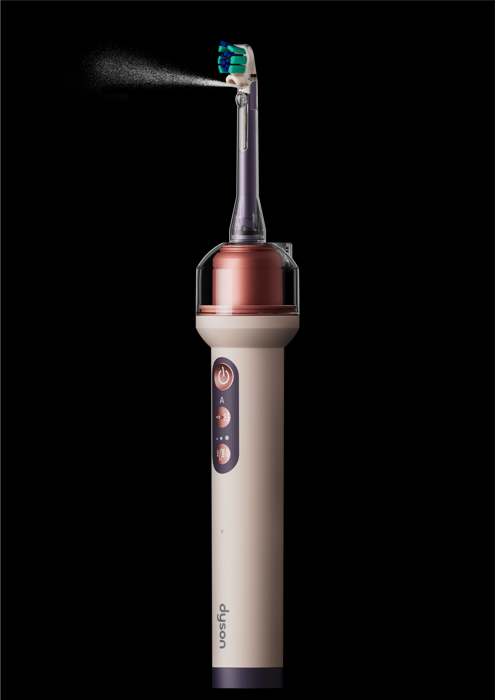 Dyson CameraJet™ 微鏡噴射電動牙刷將沖牙、刷牙與漱口整合為「沖、刷、漱」三用潔牙體驗,一次串聯日常口腔清潔流程。