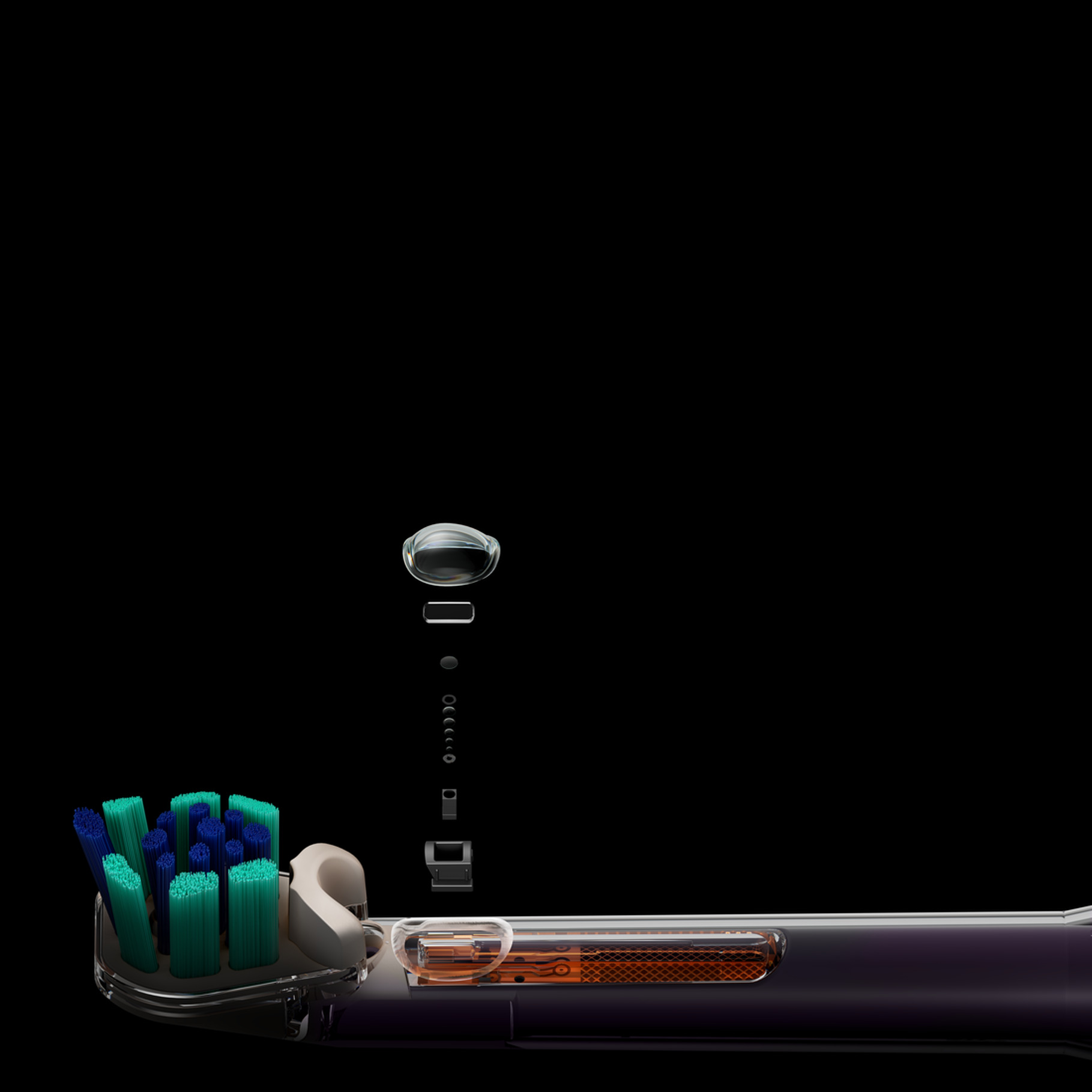 Dyson CameraJet™ 圓弧鏡頭結合 LED 頻閃光源,擴大口腔視野並精準照明,即使在低光環境下仍能清晰捕捉口腔細節,提升齒縫辨識能力。